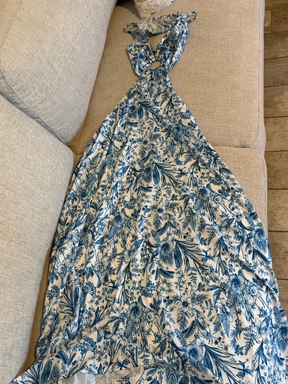Blue & White Floral Halter Maxi Dress